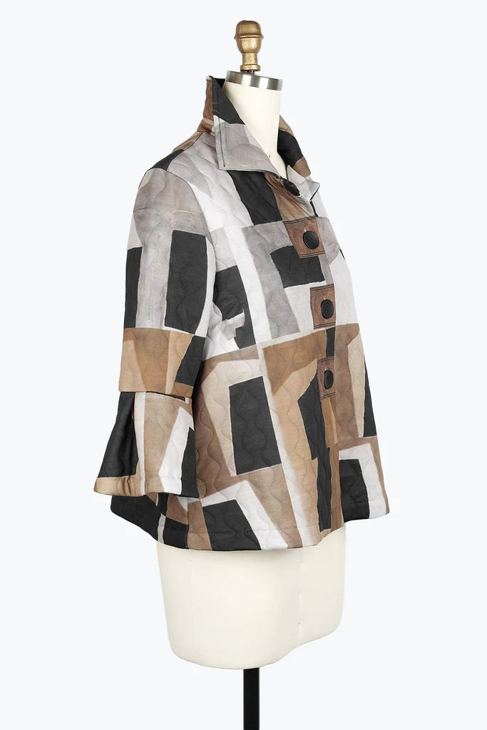DAMEE ABSTRACT ART QUILTED JKT - 4940 - BRN