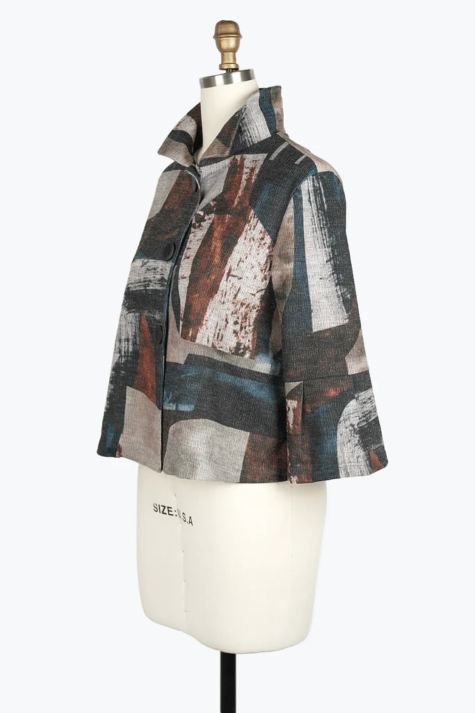 DAMEE ABSTRACT PAINTING CROPPED JKT - 4943 - BRN