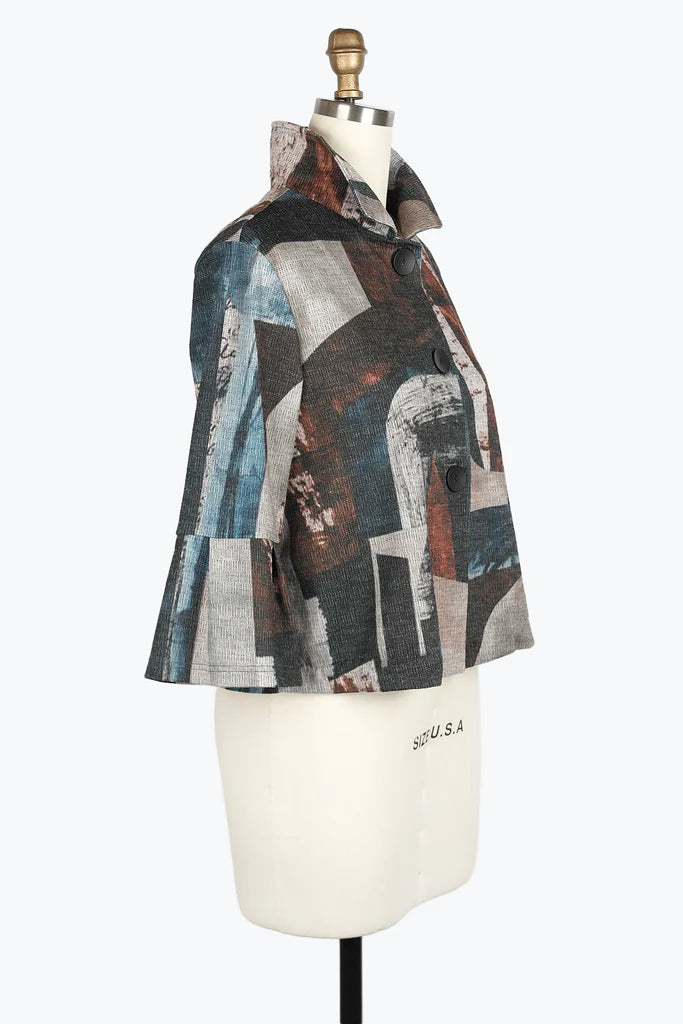 DAMEE ABSTRACT PAINTING CROPPED JKT - 4943 - BRN