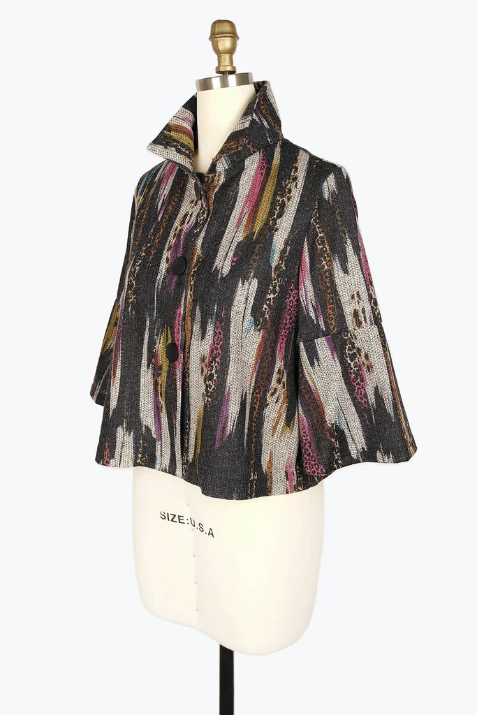 DAMEE CHEETAH BRUSH STROKE CROPPED JKT - 4944 - MLT