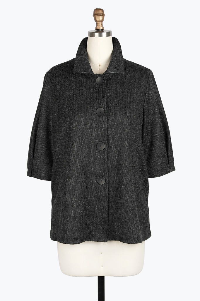 DAMEE HEATHERED HERRINGBONE MID JKT - 4948 - BLK