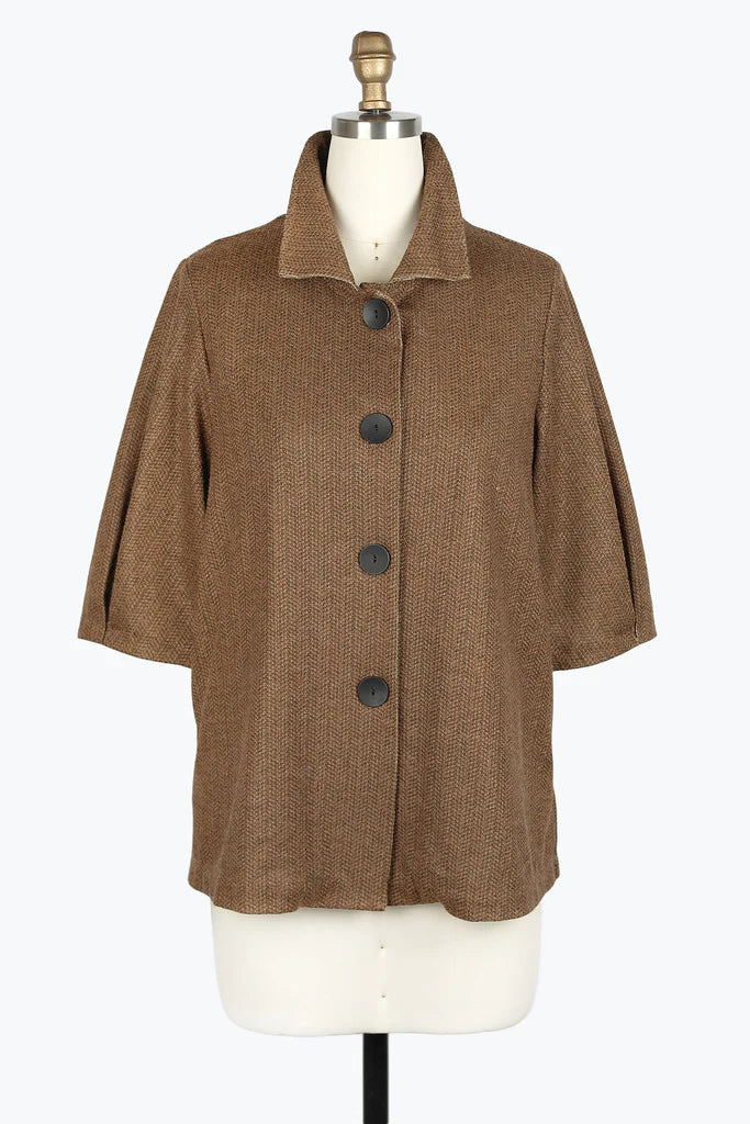 DAMEE HEATHERED HERRINGBONE MID JKT - 4948 - BRN