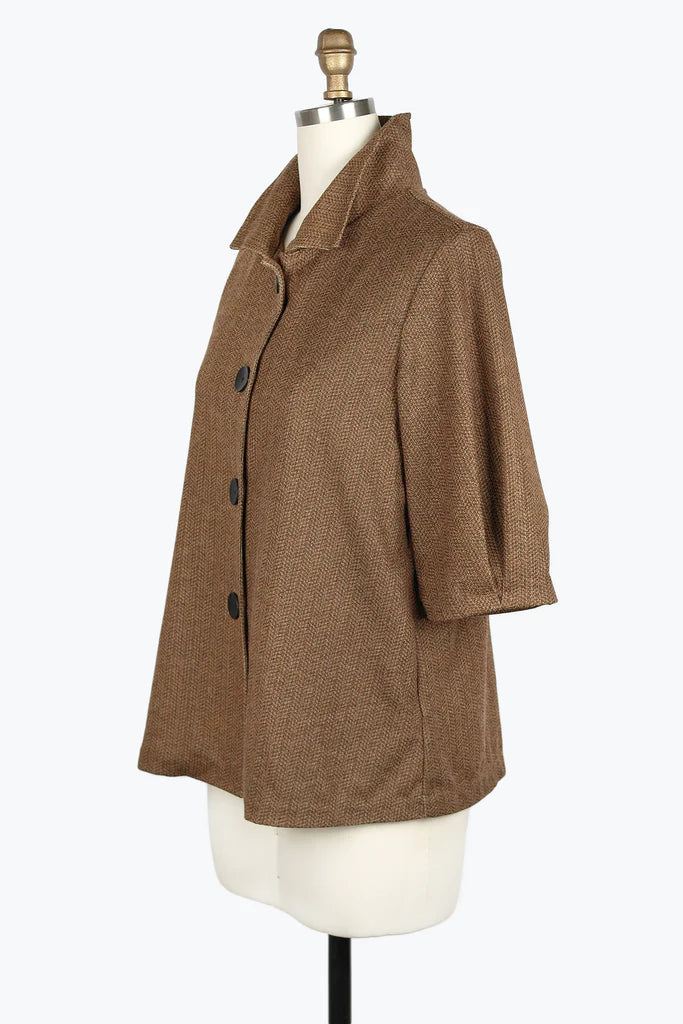 DAMEE HEATHERED HERRINGBONE MID JKT - 4948 - BRN