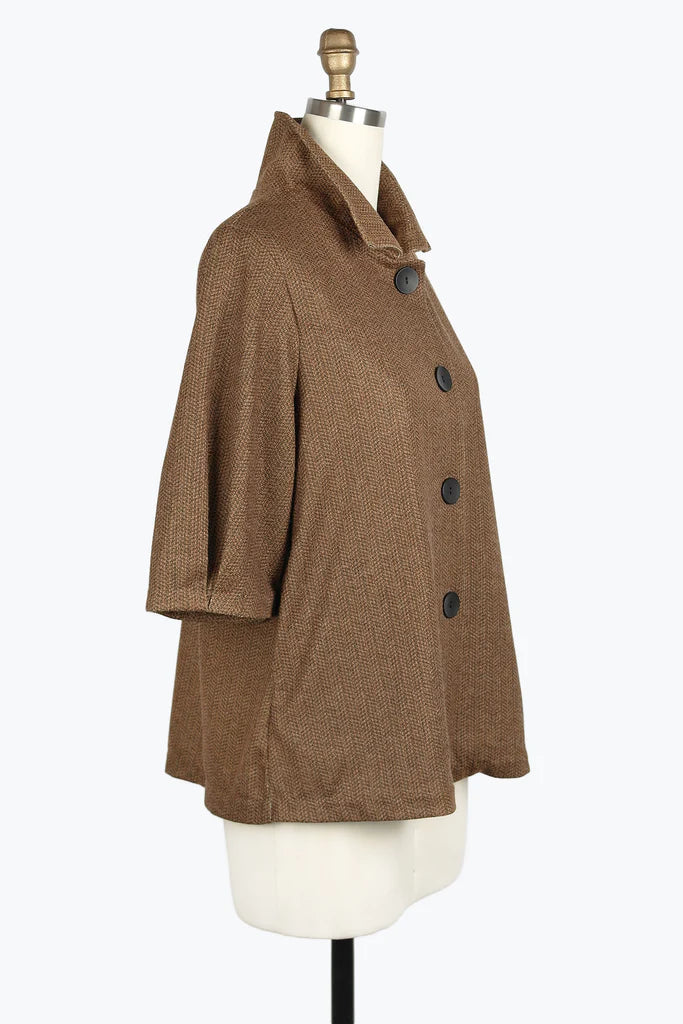 DAMEE HEATHERED HERRINGBONE MID JKT - 4948 - BRN