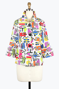DAMEE ABSTRACT ART CRINKLED PEPLUM JKT - 4964 - MLT