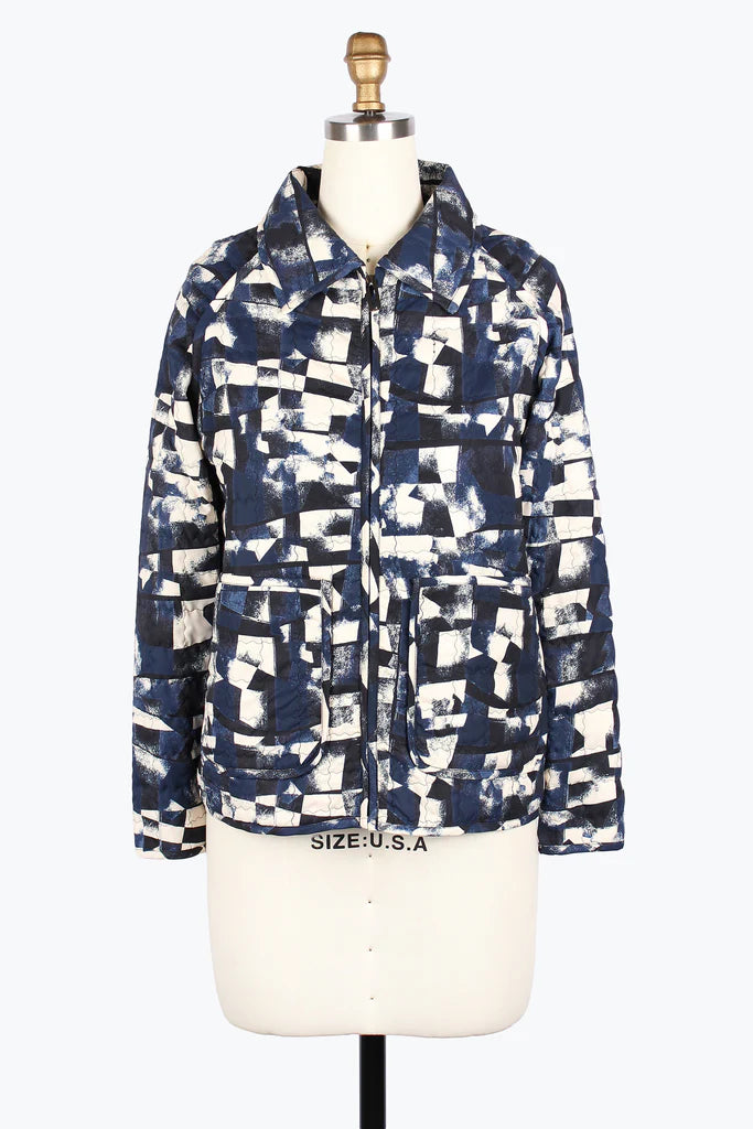 DAMEE GEOMETRIC PAINTING QUILTED JKT - 4974-NVY