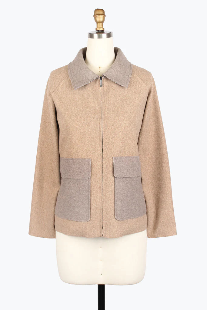 DAMEE COLOR BLOCK WOOLEN JKT - 4976-BRN