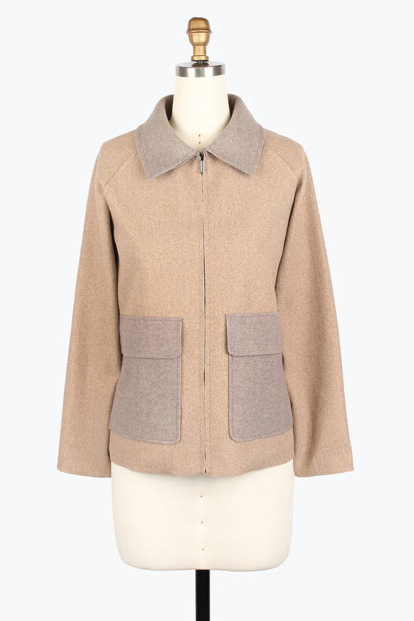 DAMEE COLOR BLOCK WOOLEN JKT - 4976-BRN