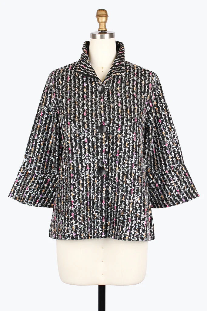 DAMEE SEQUIN CHENILLE STRIPE KNIT JKT - 4978-MLT