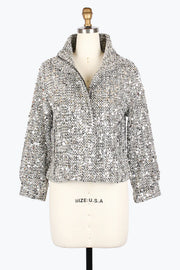 DAMEE SEQUINED TWEED BIKER JKT - 4983-BLK