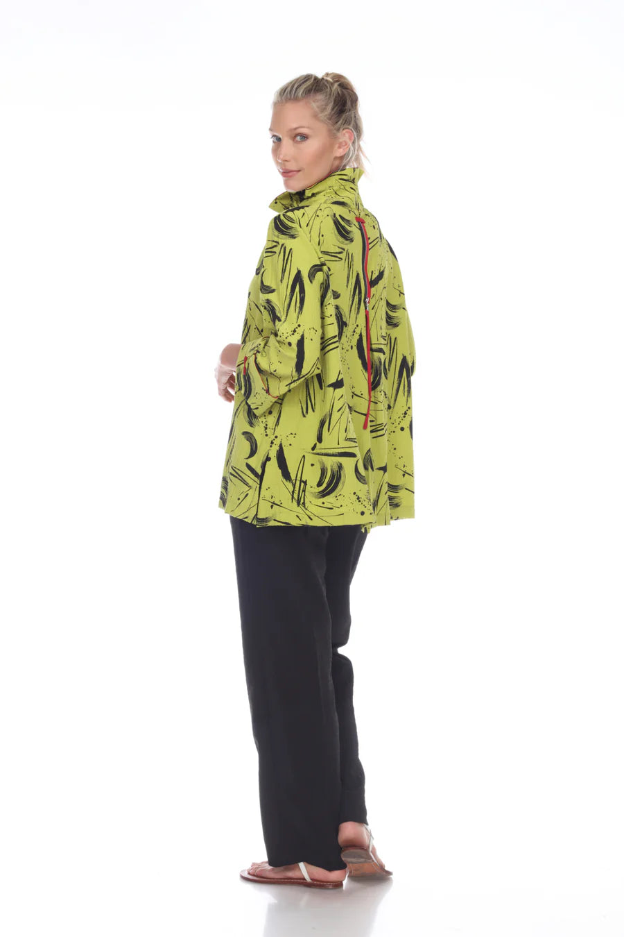 MOONLIGHT Button Down Swirl Pleated Zip Back Swing Shirt - 2417 PR LIME