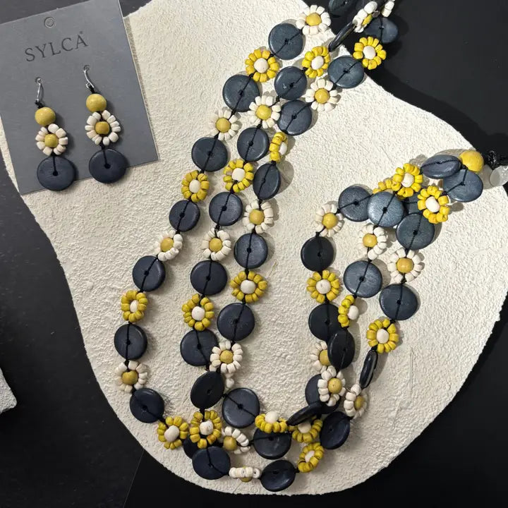 SYLCA Chartreuse Petite Daisy Triple Strand Necklace