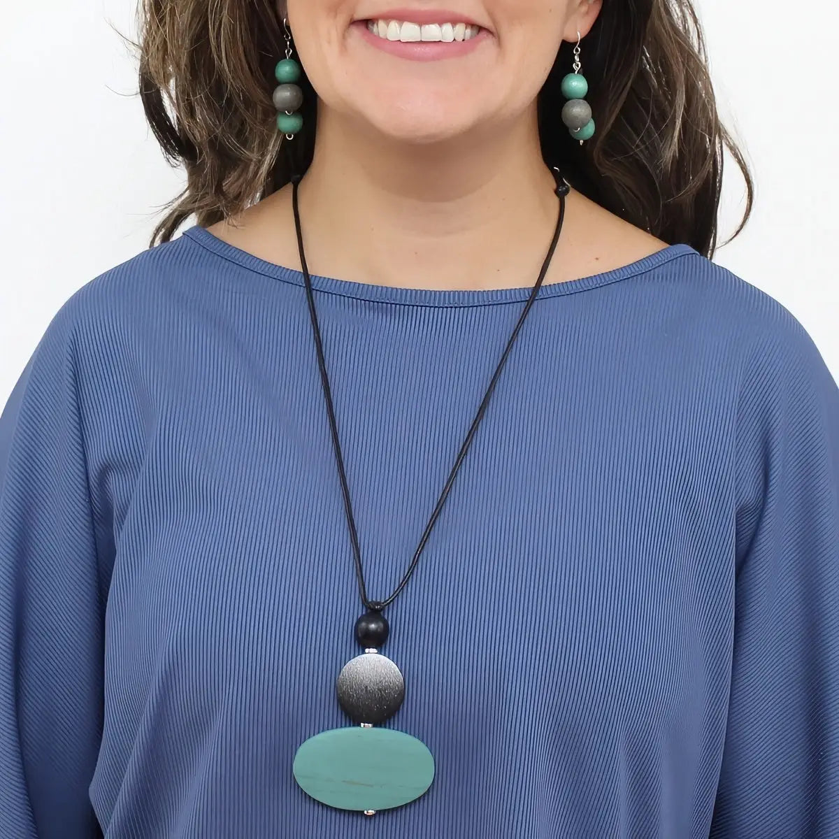 SYLCA Odette Teal Oval Pendant Necklace - SD26N33 - TEAL