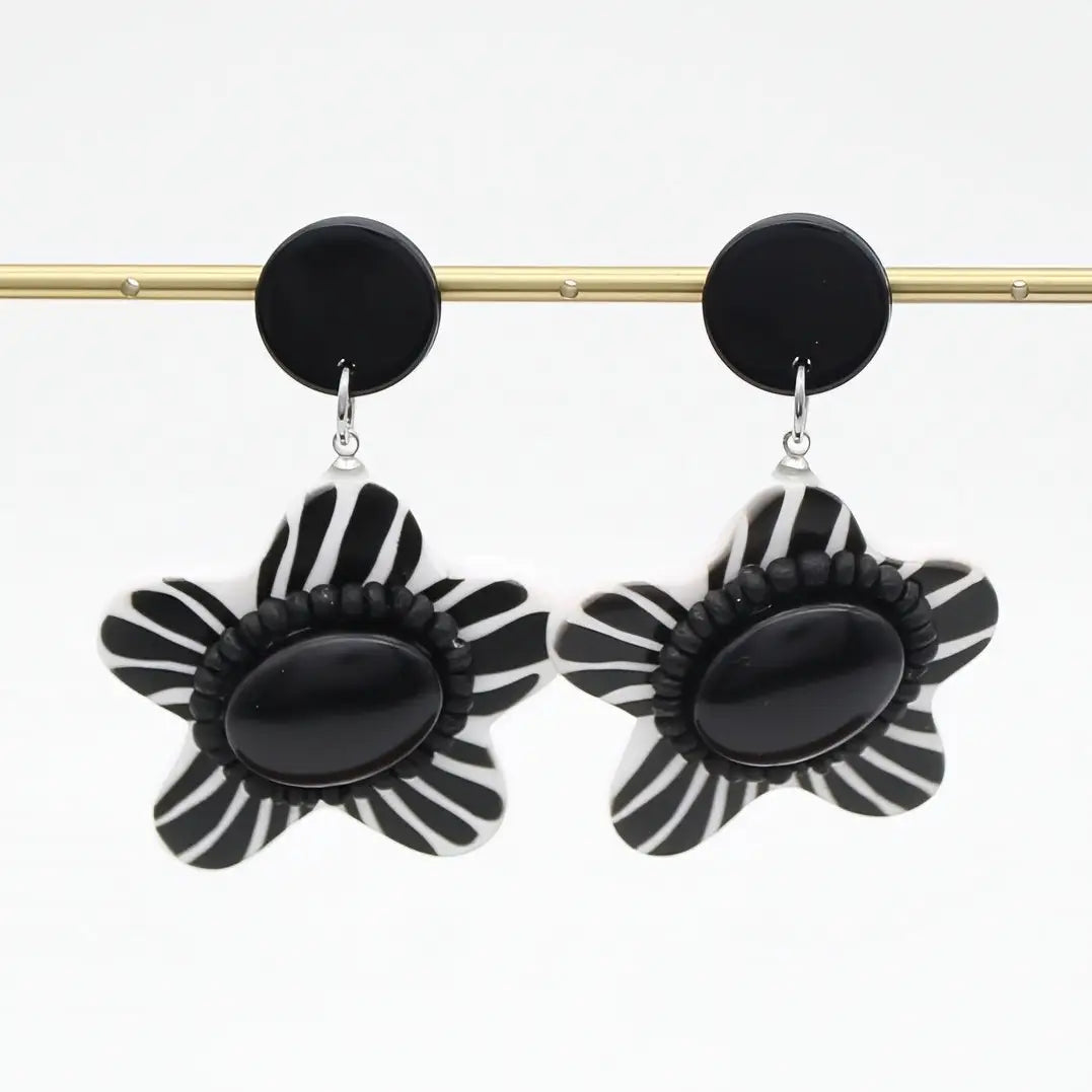 SYLCA Black Blossom Daisy Earrings - LS26E02 - BLACK