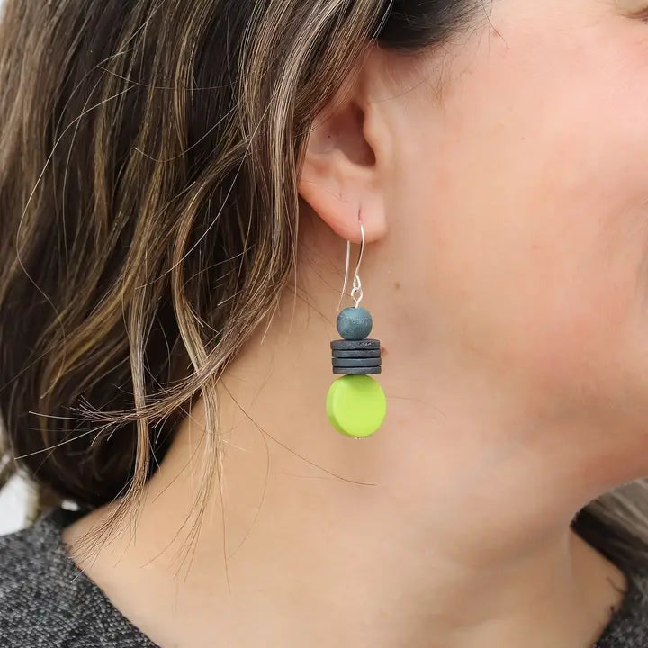 SYLCA Lime and Gray Dusk Earrings - SD25E27 - LIME