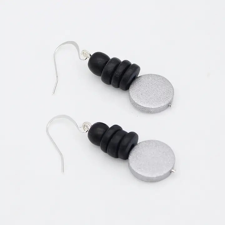 SYLCA Silver and Black Dusk Earrings - SD25E27 - SILVER