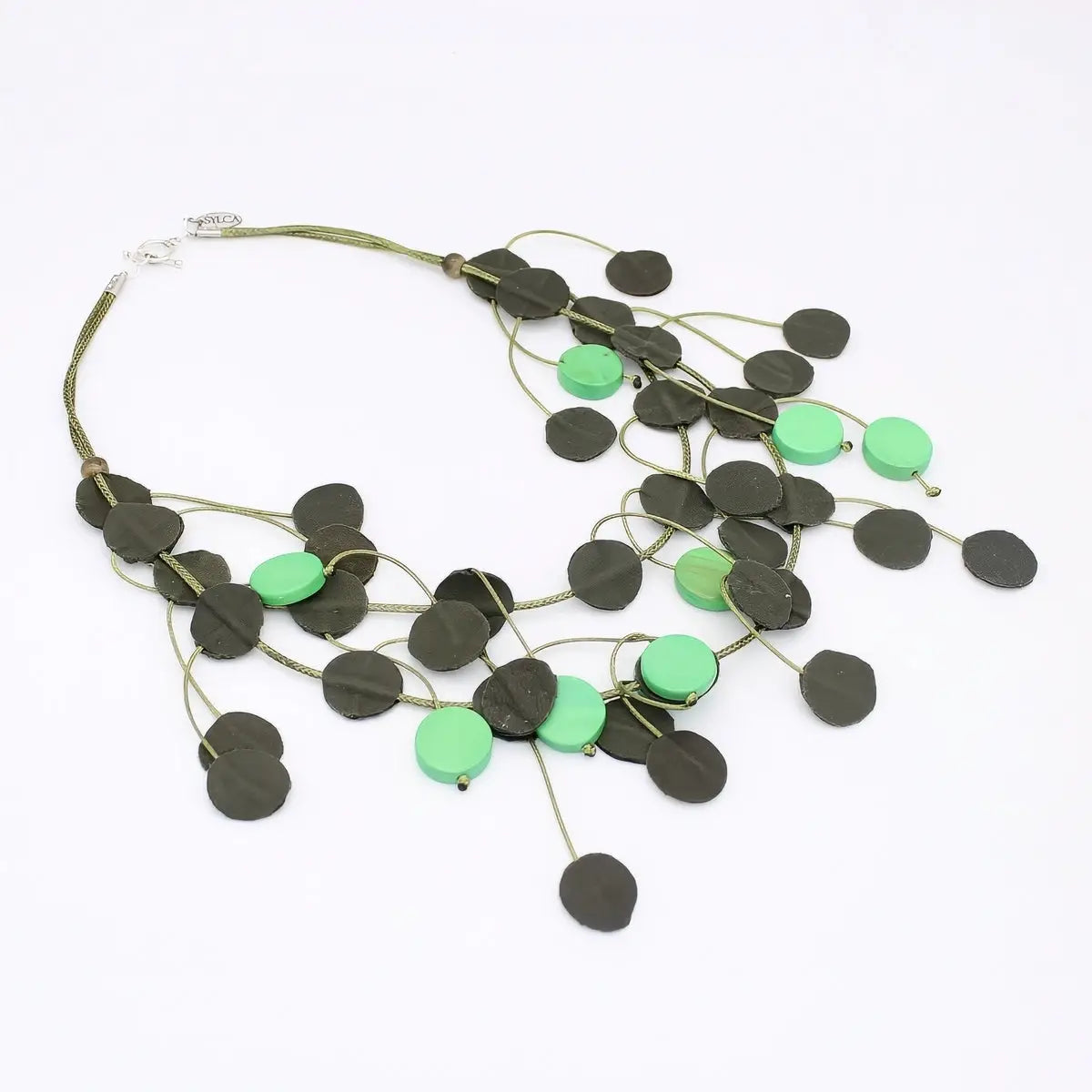 SYLCA Urban Olive Leather Dangle Necklace