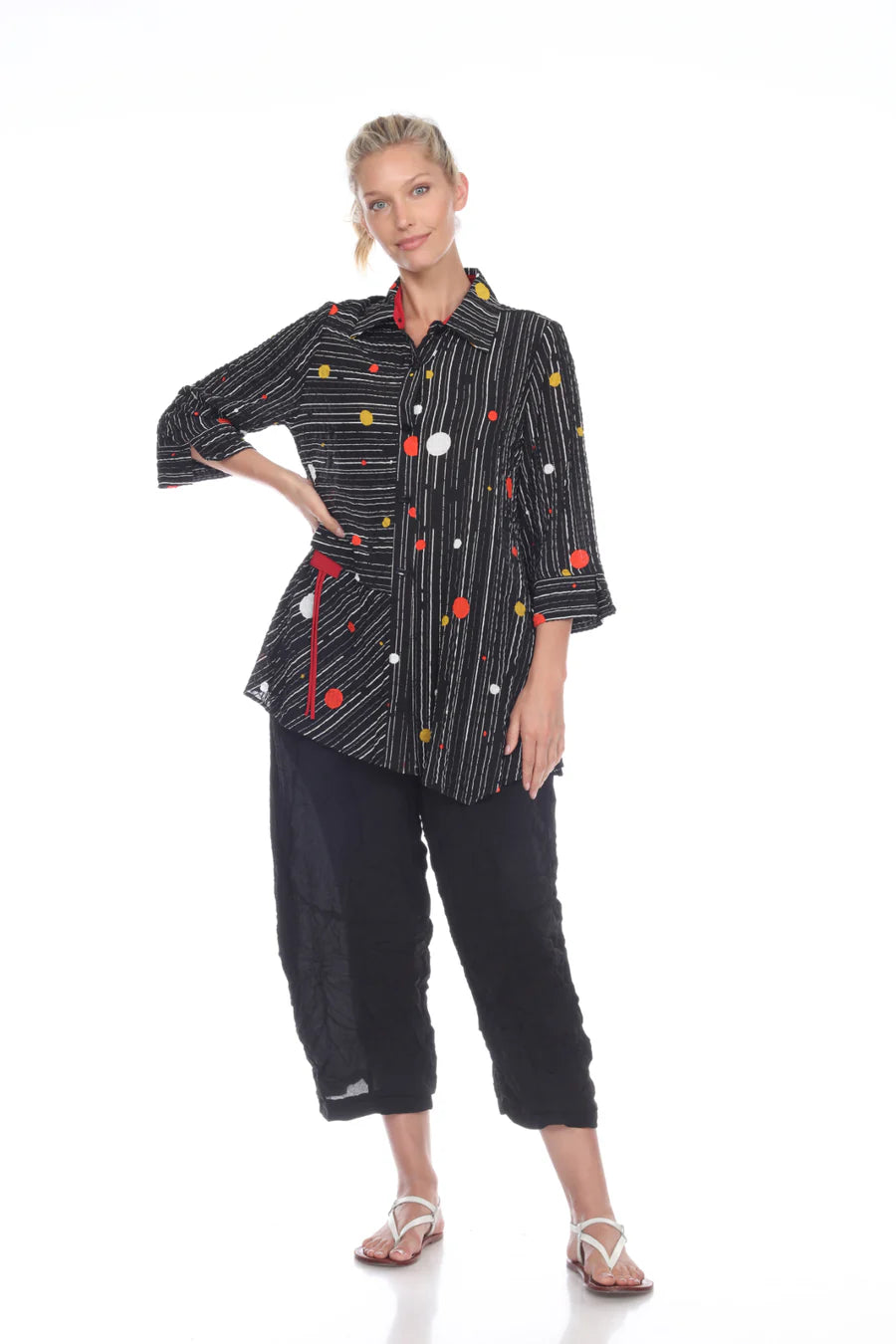 MOONLIGHT Polka Dot Stripe Multi Button Front Shirt - 2772