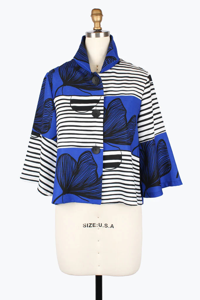 DAMEE STRIPES & PEN ART CROPPED JKT - 5007-BLU