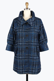 DAMEE PLAID LONG SWING JKT - 5009-BLU