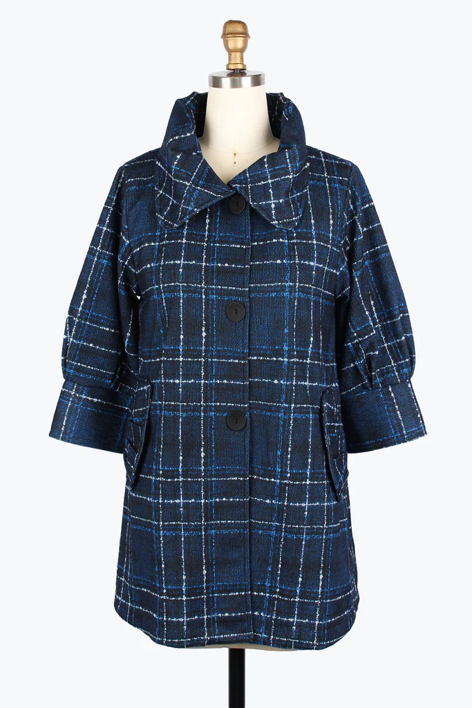 DAMEE PLAID LONG SWING JKT - 5009-BLU