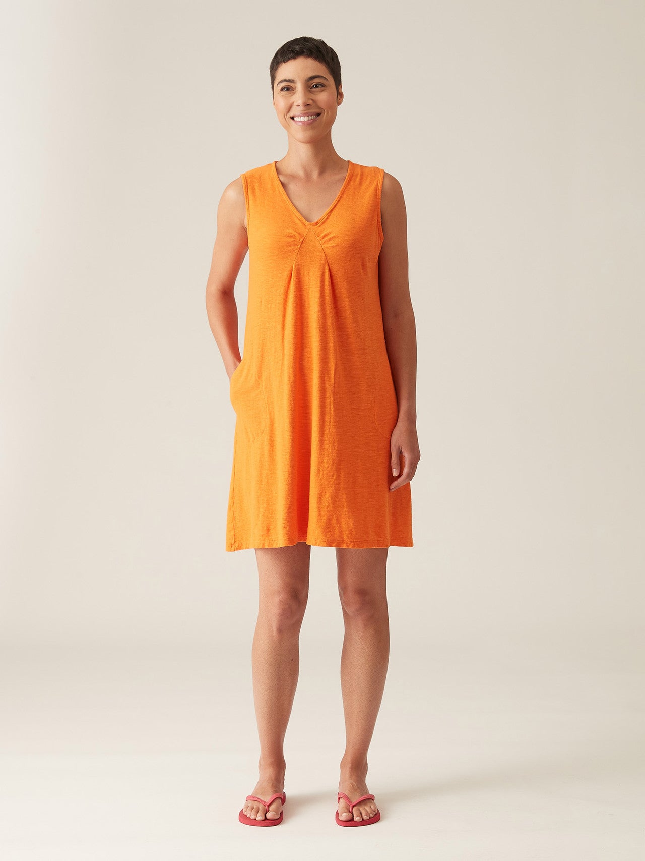 CUT LOOSE - Linen Cotton Jersey Tuck Shift Dress - 5010324