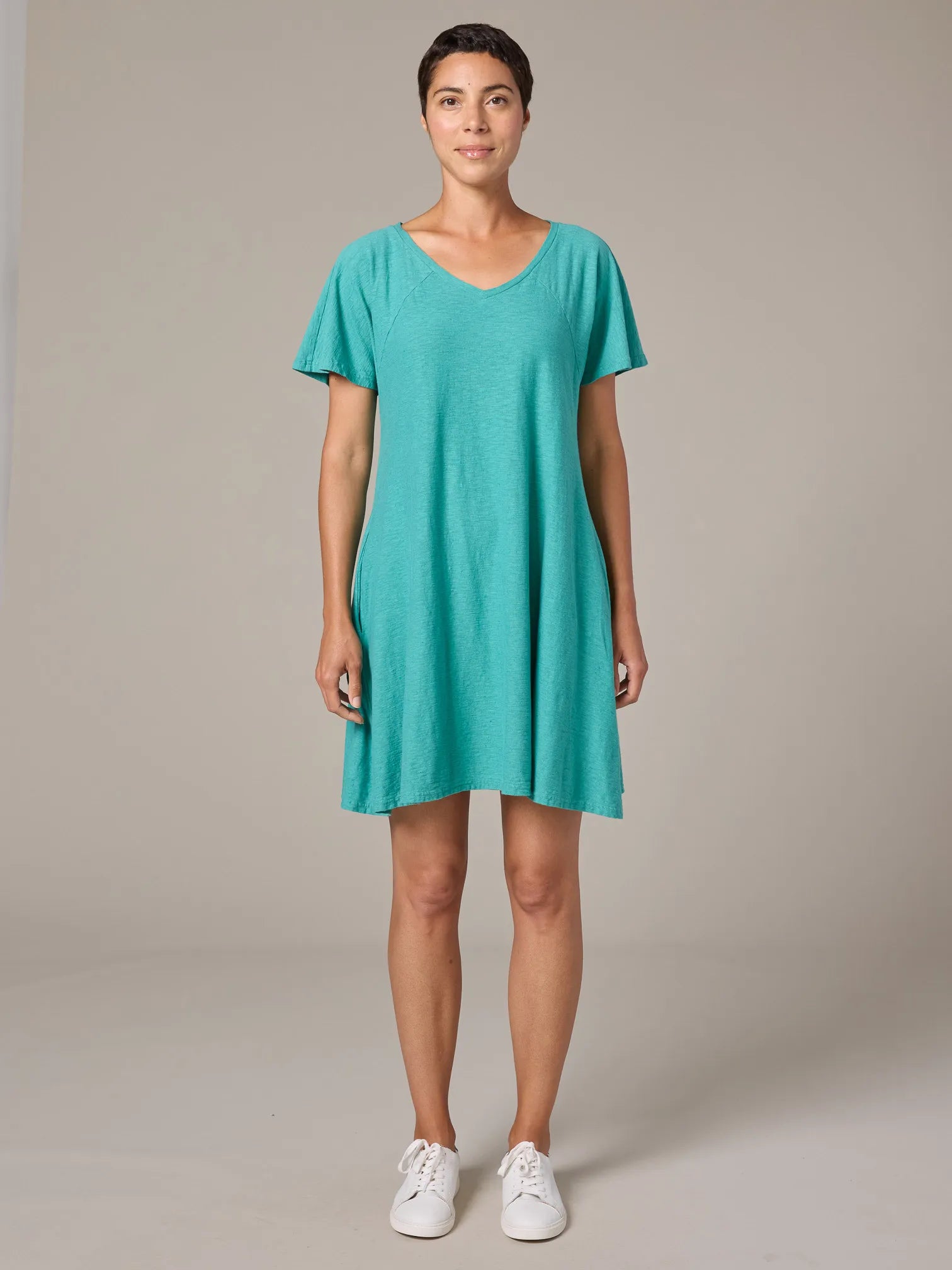 CUT LOOSE Linen Cotton Jersey V-Neck Swing Dress - 5011141
