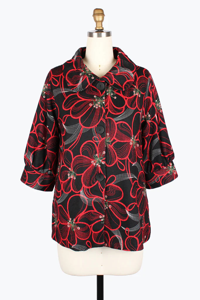 DAMEE FLORAL PEN ART SWING JKT - 5012-RED