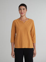 CUT LOOSE - Linen Cotton Jersey Split Neck Top - 5016107