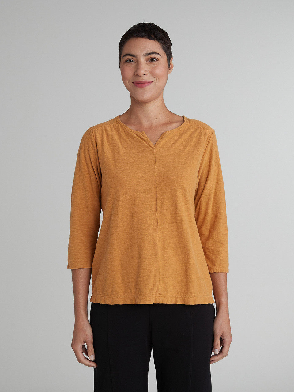 CUT LOOSE - Linen Cotton Jersey Split Neck Top - 5016107