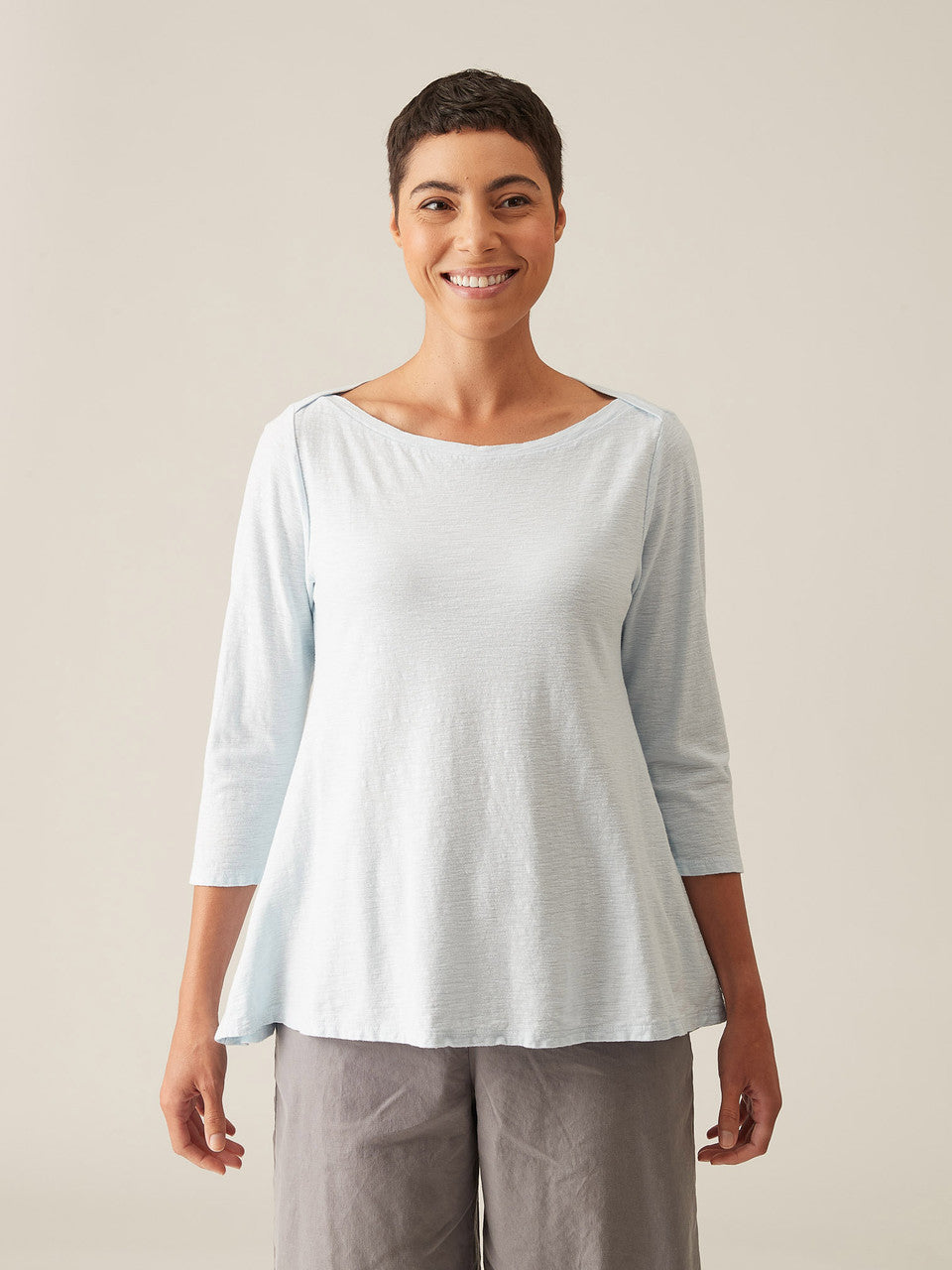 CUT LOOSE -  Linen Cotton Jersey Boatneck Swing Top - 5016146