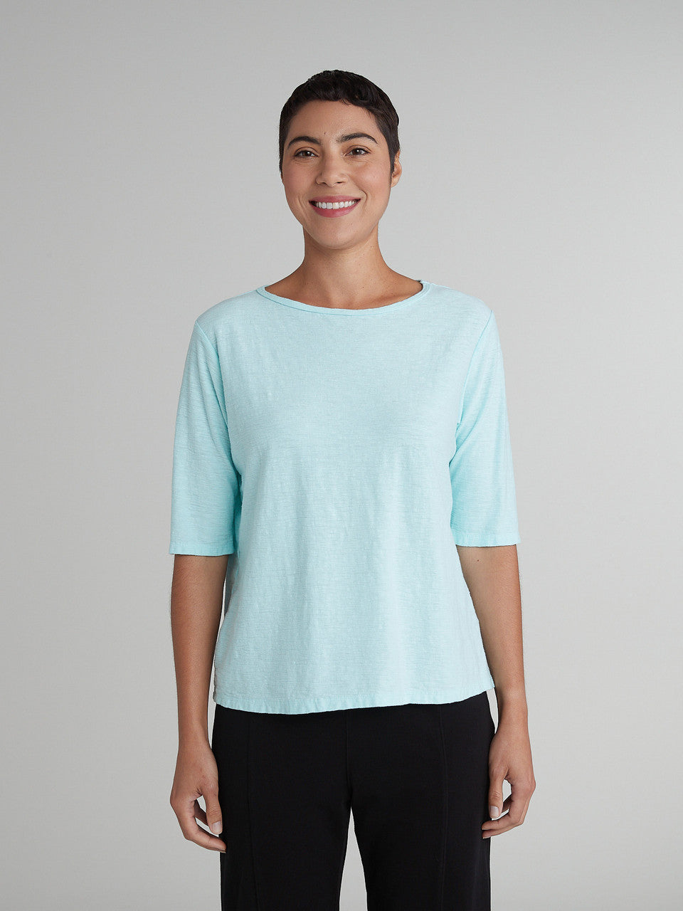 CUT LOOSE - Linen Cotton Jersey Elbow Sleeve Top - 5016181