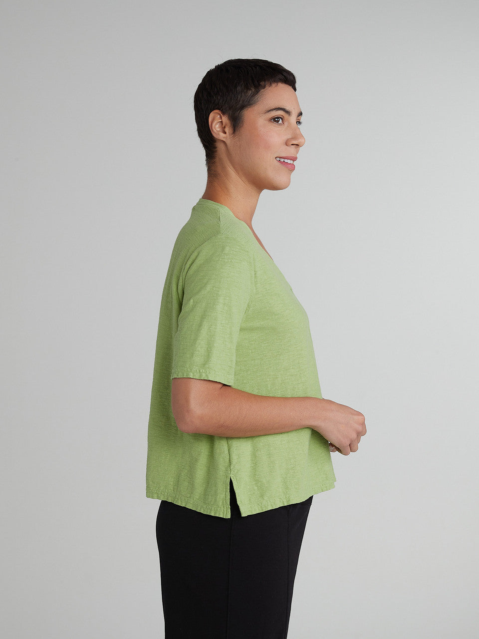 CUT LOOSE - Linen Cotton Jersey V-Neck Top - 5016245