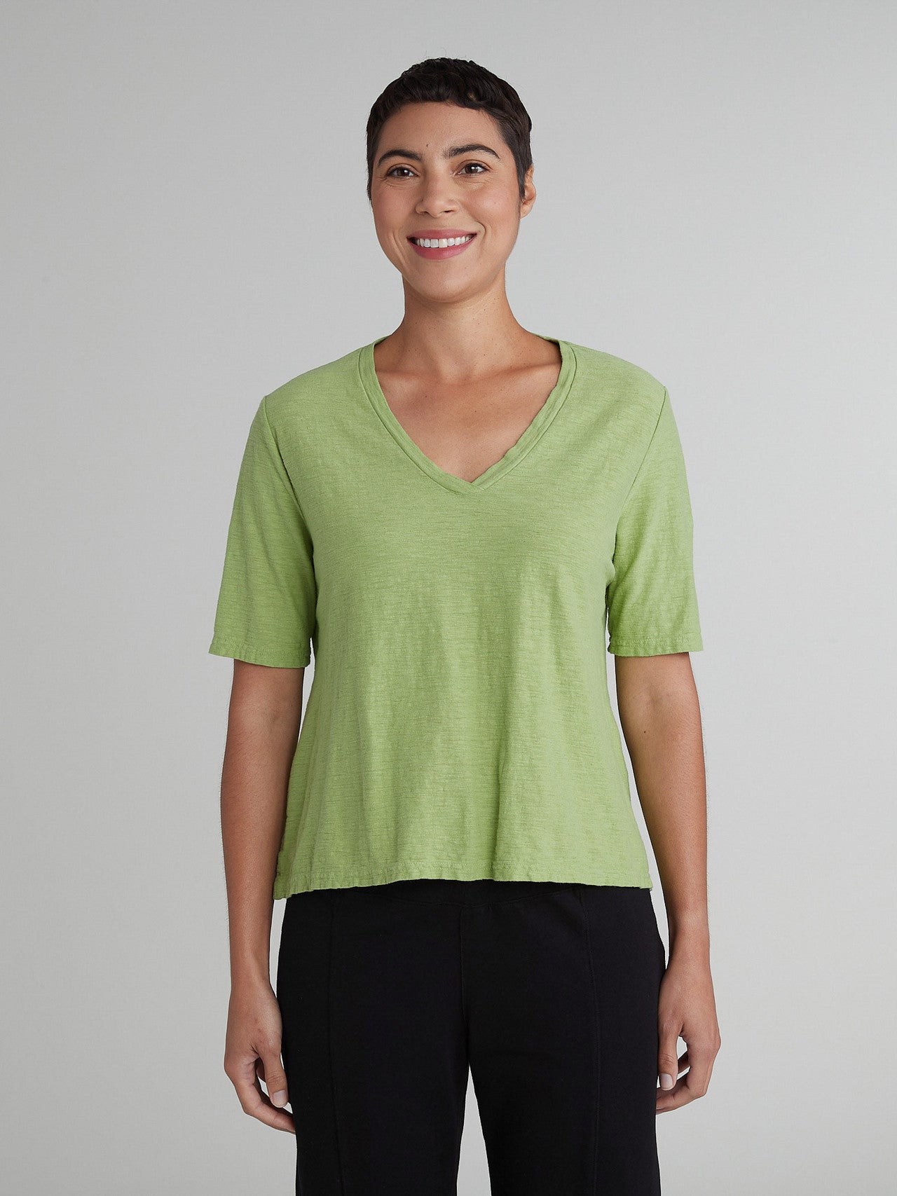 CUT LOOSE - Linen Cotton Jersey V-Neck Top - 5016245