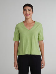 CUT LOOSE - Linen Cotton Jersey V-Neck Top - 5016245
