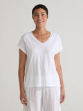 CUT LOOSE - Linen Cotton Jersey V-Neck Cap Tee - 5016262