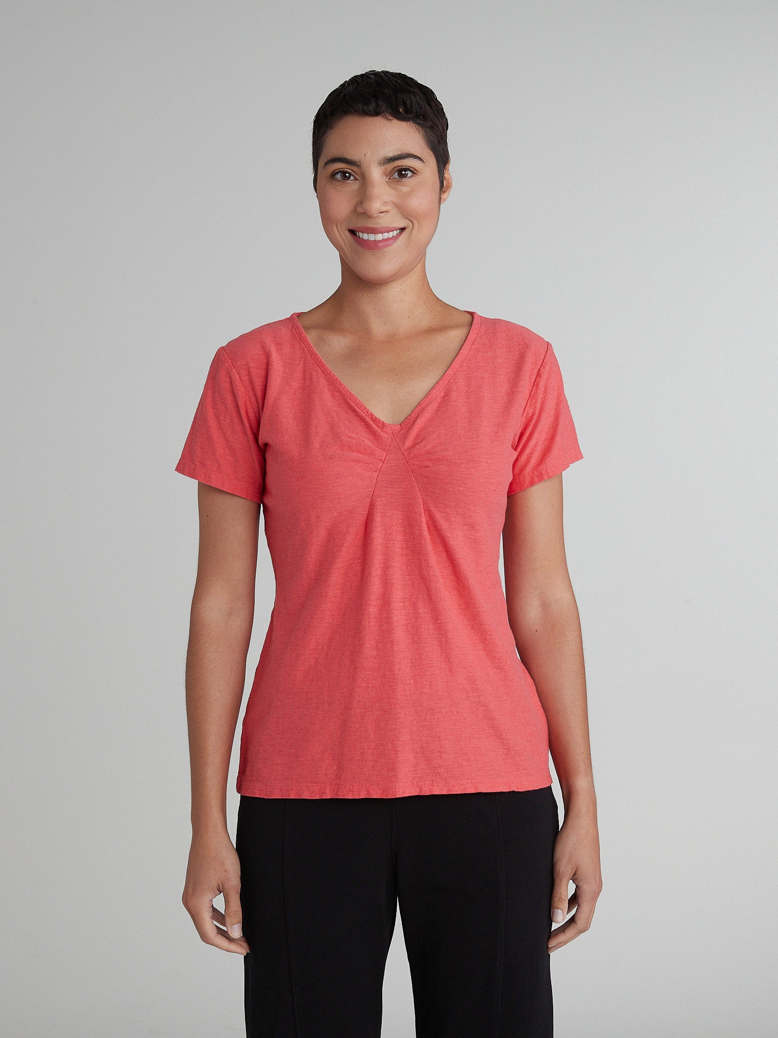 CUT LOOSE - Linen Cotton Jersey S/S Tuck Front Tee - 5016515