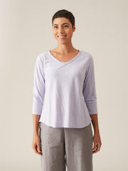 CUT LOOSE -  Linen Cotton Jersey 3/4 Slv V-Neck Top - 5016610