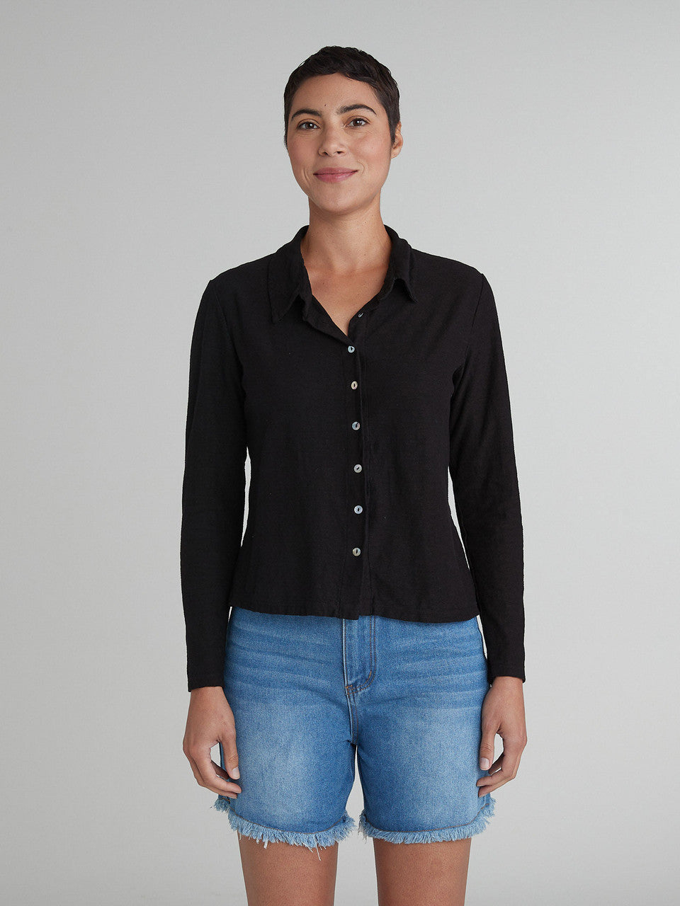 CUT LOOSE - Linen Cotton Jersey Fitted Shirt - 5016635