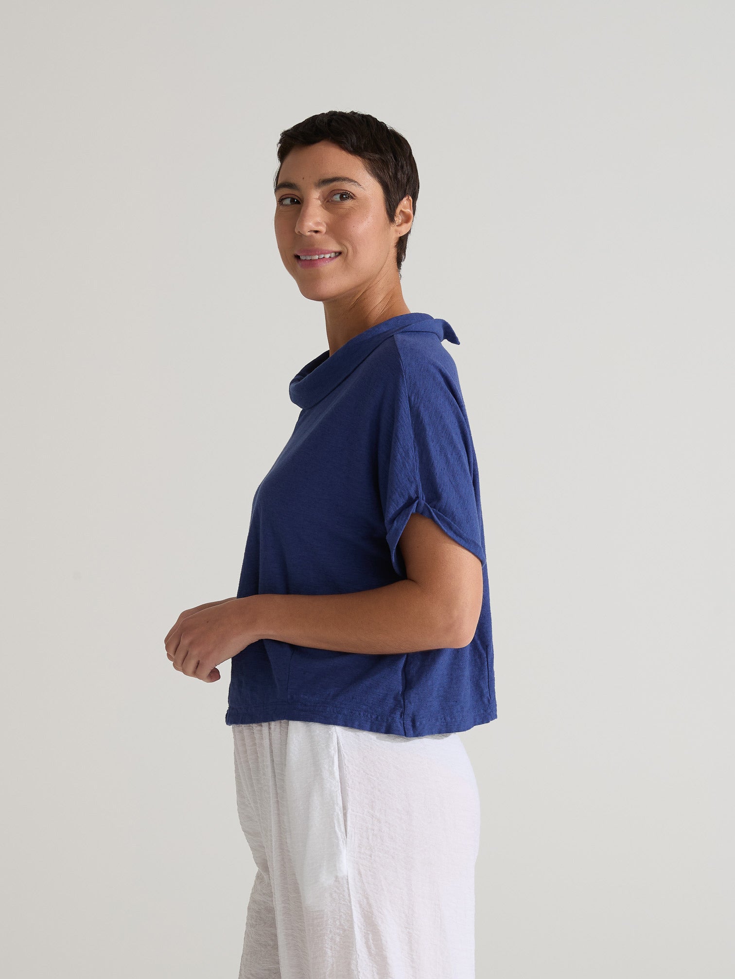CUT LOOSE - Linen Cotton Jersey Roll Slv Cowl Top - 5016732