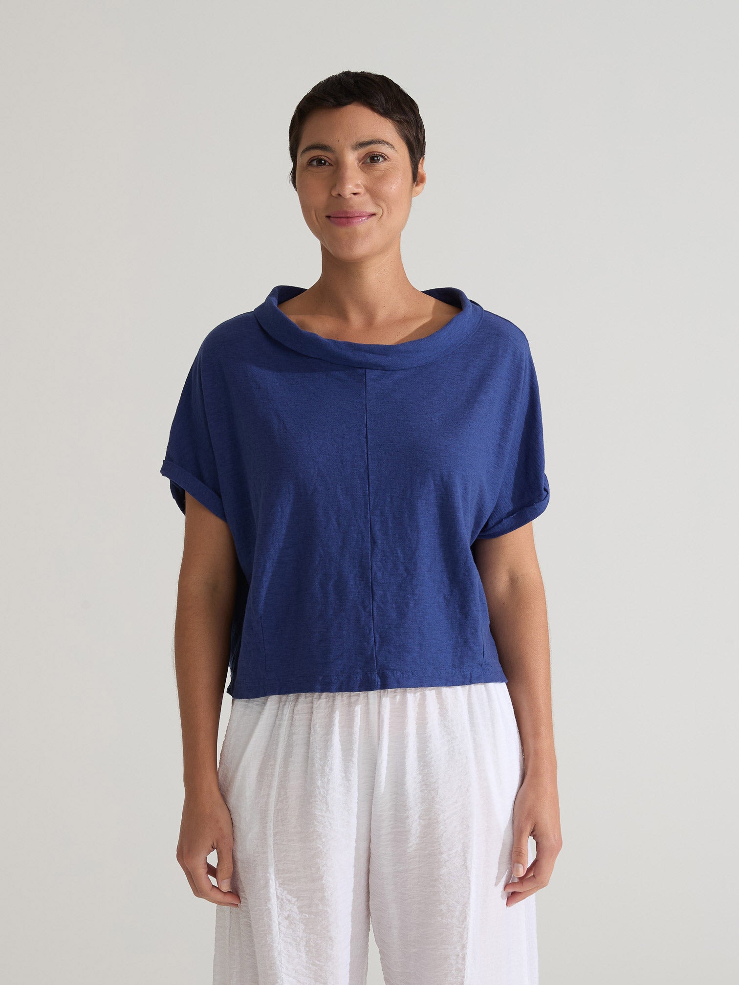 CUT LOOSE - Linen Cotton Jersey Roll Slv Cowl Top - 5016732