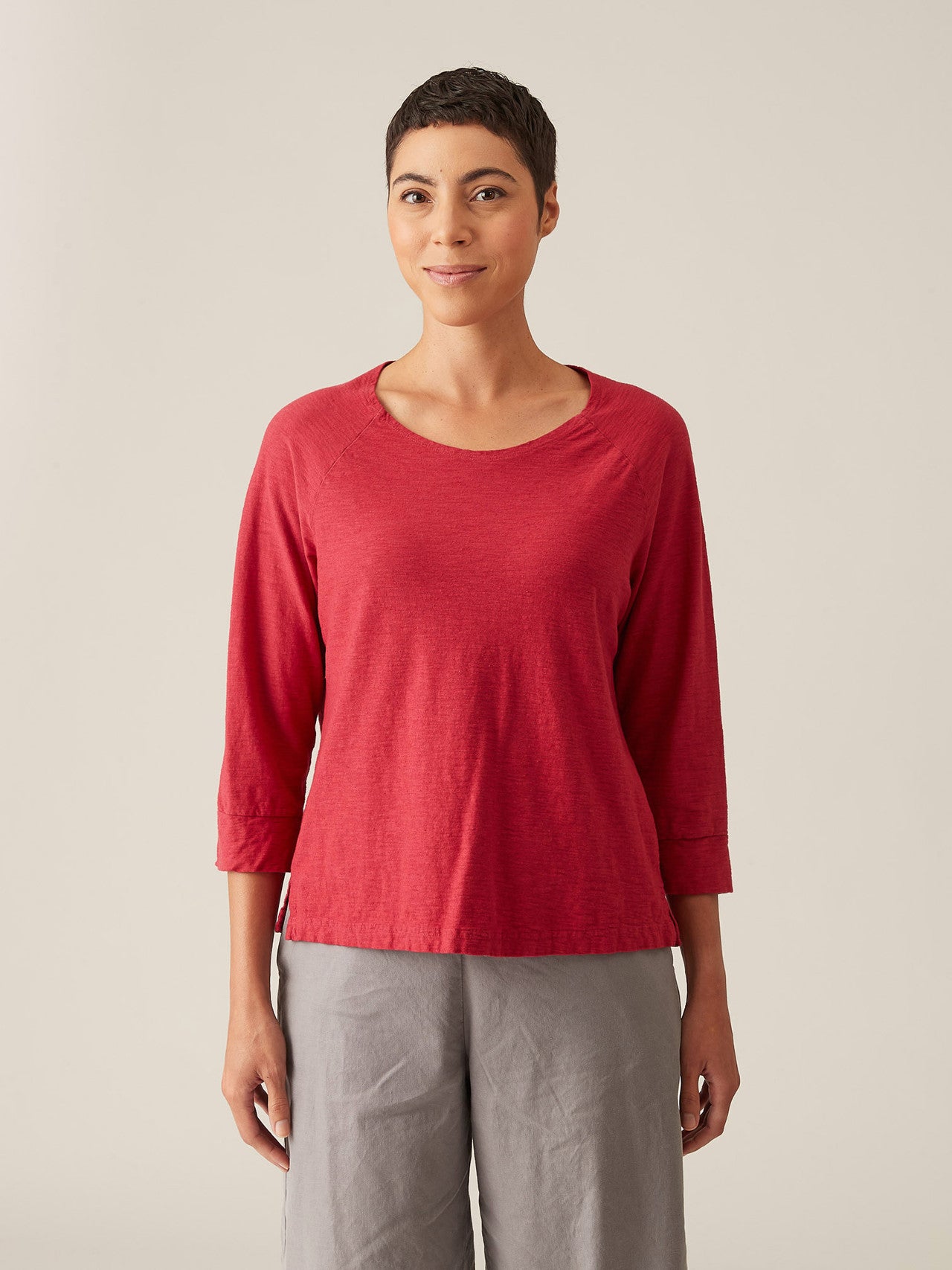 CUT LOOSE - Linen Cotton Jersey Raglan Crop Top - 5016840