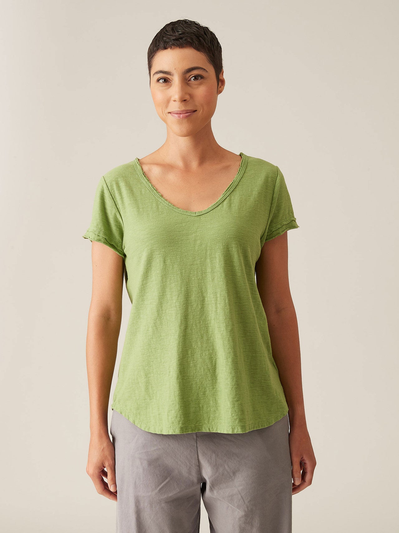 CUT LOOSE - Linen Cotton Jersey Raw Edge Top - 5016849