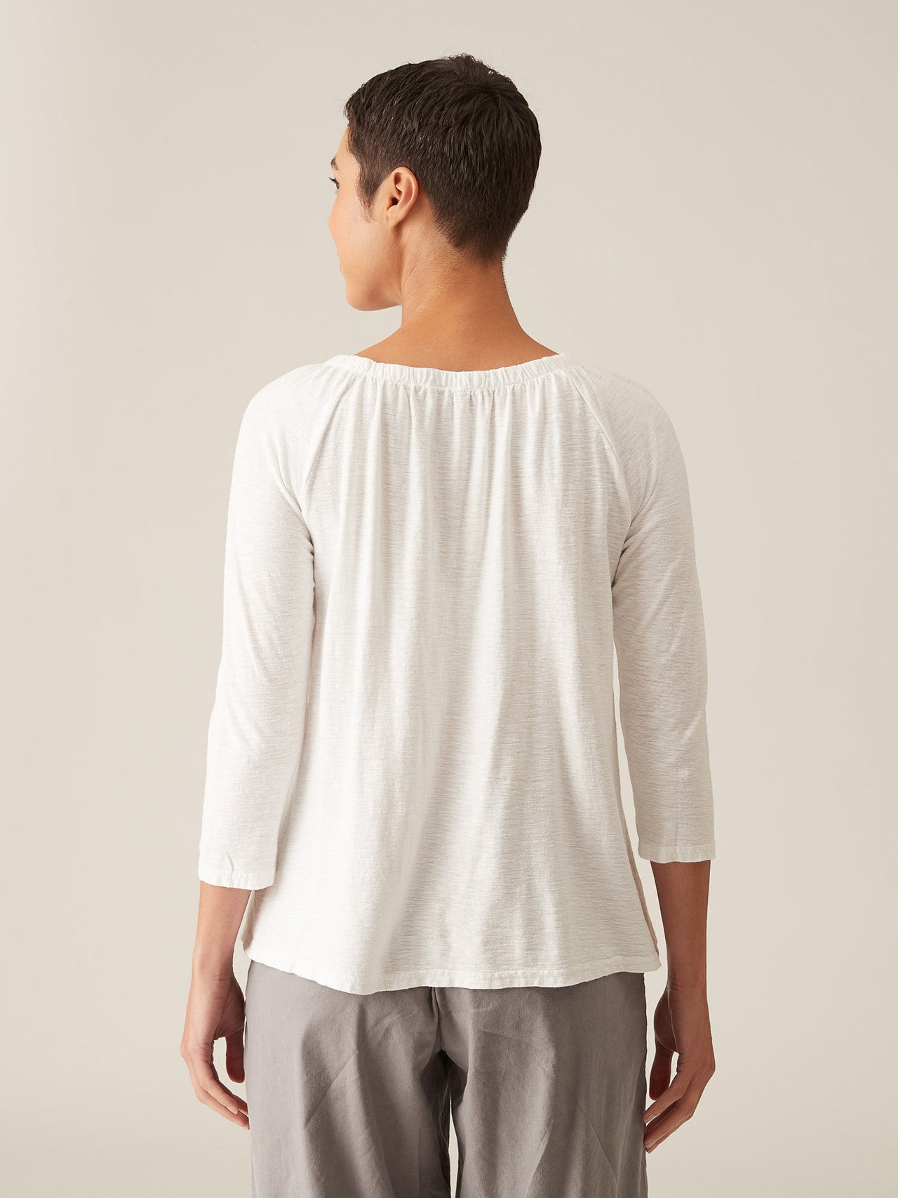 CUT LOOSE - Linen Cotton Jersey Ruche Neck Top - 5016866