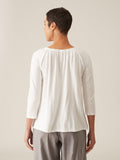 CUT LOOSE - Linen Cotton Jersey Ruche Neck Top