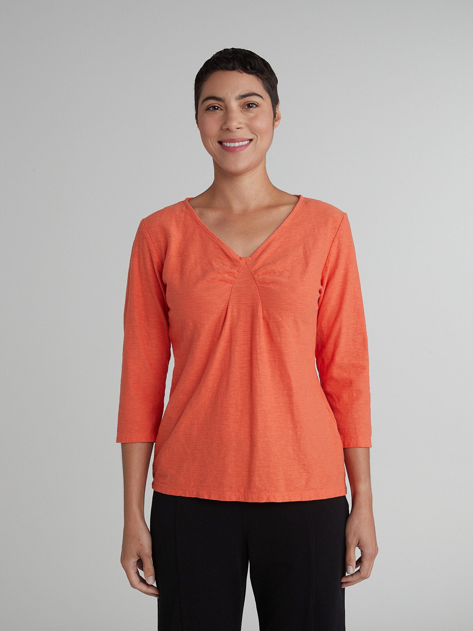 CUT LOOSE - Linen Cotton Jersey 3/4 Slv Tuck Front Tee - 5017075