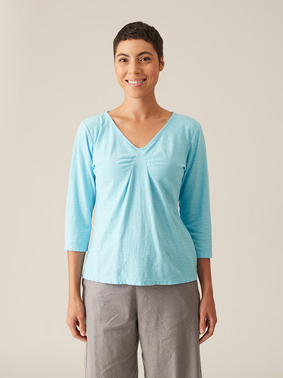 CUT LOOSE - Linen Cotton Jersey 3/4 Sleeve Tucks Front Top