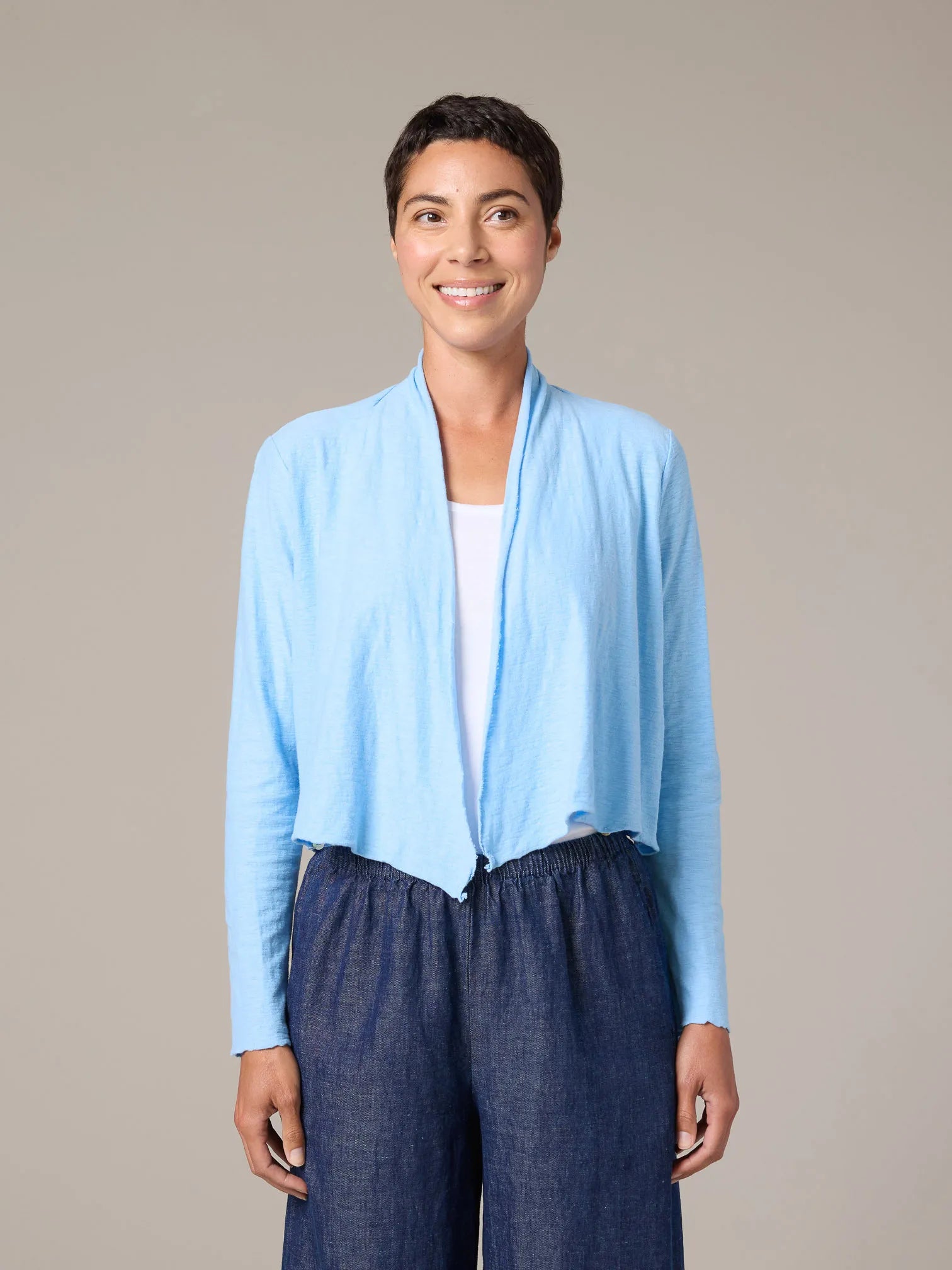 CUT LOOSE Linen Cotton Jersey Cropped Cardian - 5017388