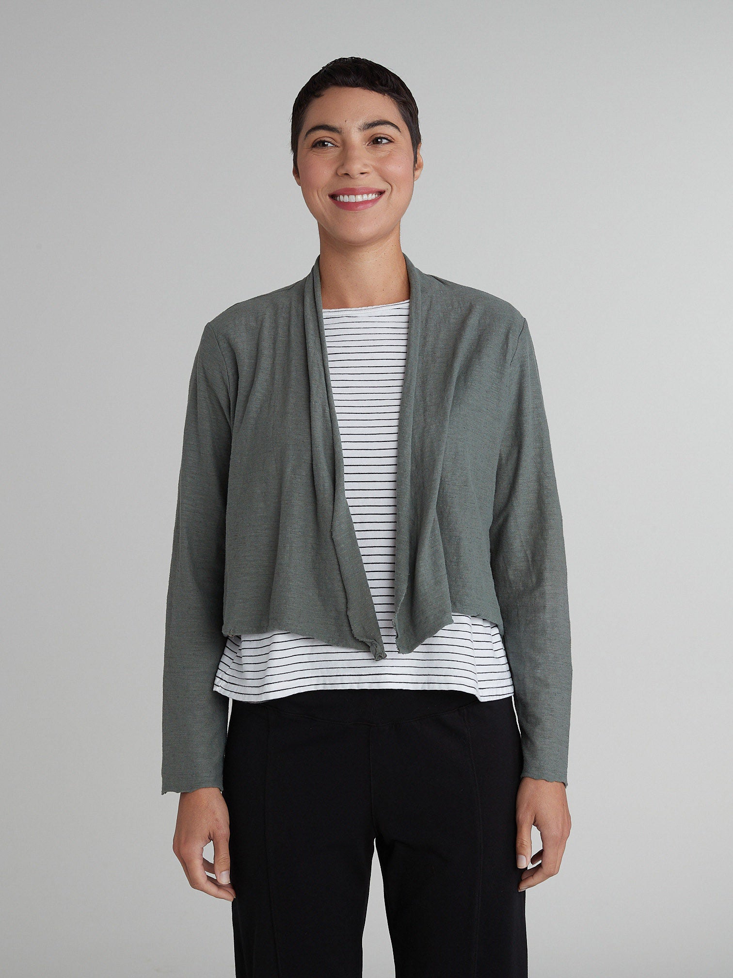 CUT LOOSE - Linen Cotton Jersey Cropped Cardigan - 5017388