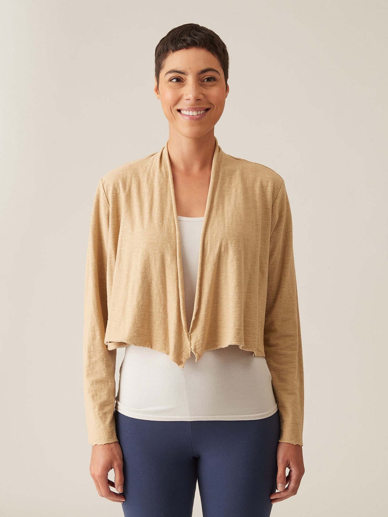 CUT LOOSE - Linen Cotton Jersey Cropped Cardigan - 5017388
